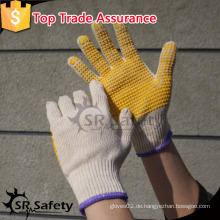 SRSAFETY Strickhandschuhe einseitig mit gelben Dotts / 7 gang natürlichen Polycotton Sicherheitshandschuhen